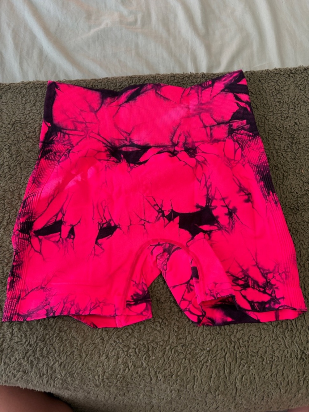 Neon Pink Tie-Dye High-Waist Athletic Bike Shorts
